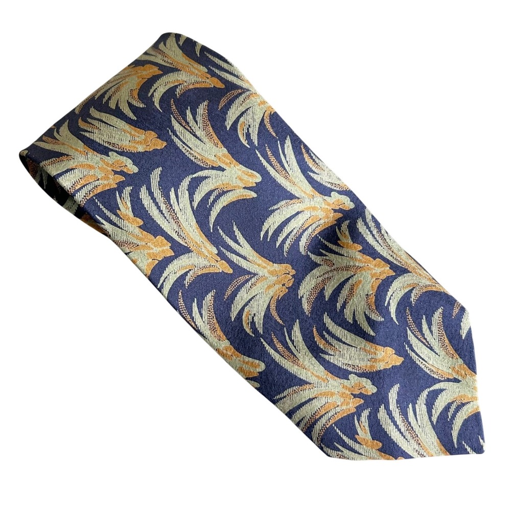 Giorgio Armani Silk Tie Hawaiian Tropical Blue Botanical Jacquard Men's Italy